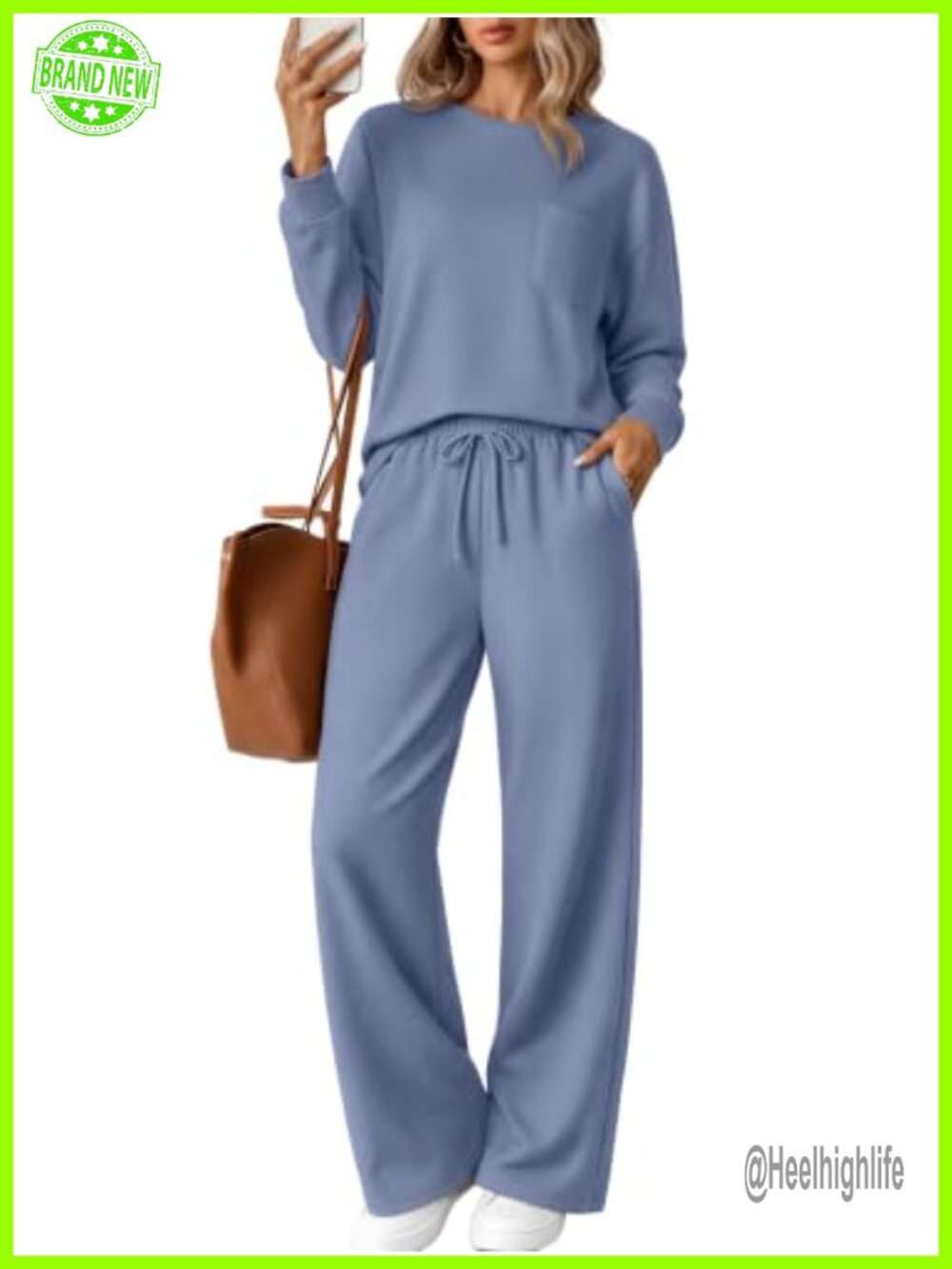 Womens 2 Piece Sweatsuit Set Wide Leg Lounge Pants Long Sleeve Pullover